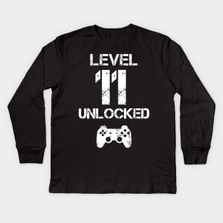 Level 11 Unlocked T-Shirt - 11th Birthday Gift Kids Long Sleeve T-Shirt